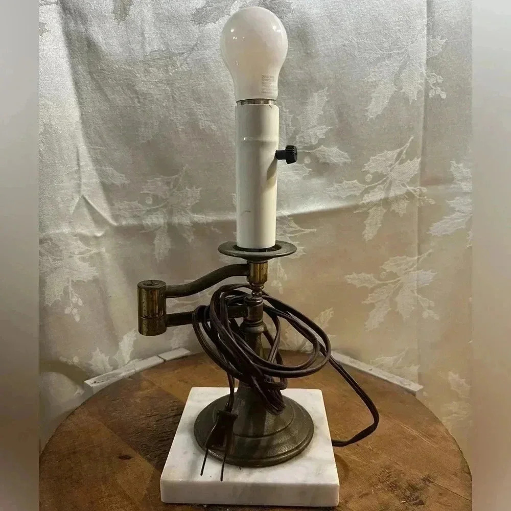Vintage Brass and Marble Student Swivelling Desk Lamp